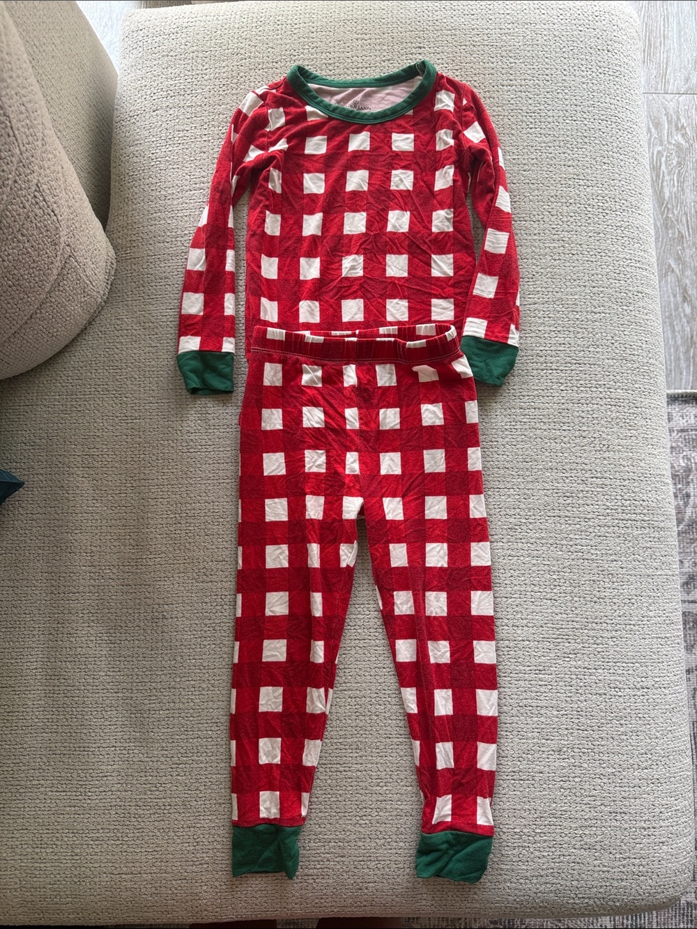 Caden Lane Red & White Checkered Kids Pajama Set with Green Trim